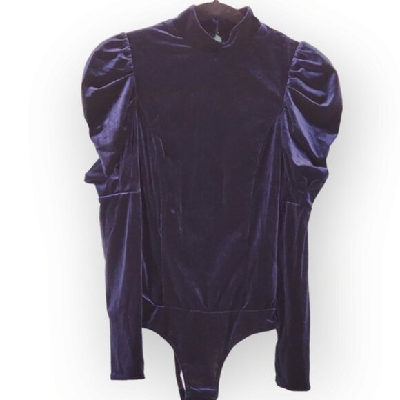 Misa Velvet Bodysuit XS Navy Blue Long Sleeve Thong - Picture 1 of 10
